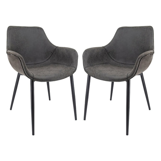 Markley Modern Leather Dining Arm Chair With Metal Legs Set of 2
