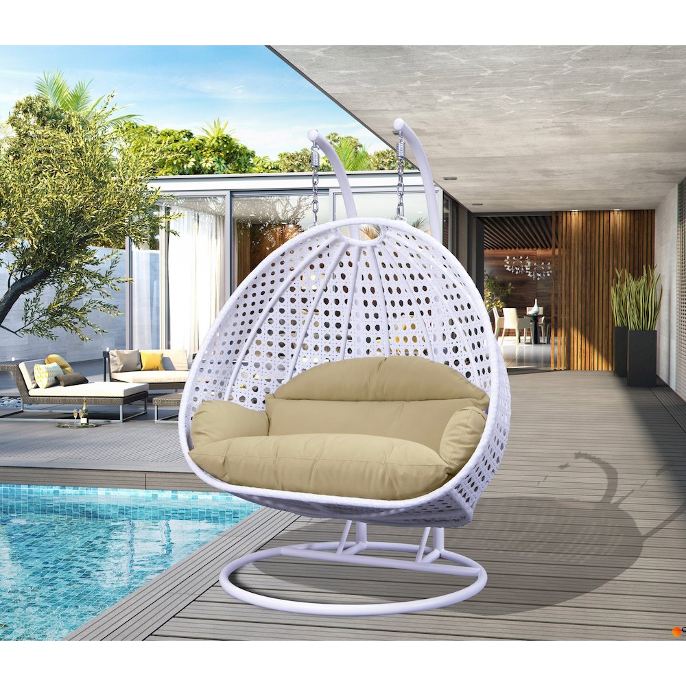 White Wicker Hanging 2 person Egg Swing Chair