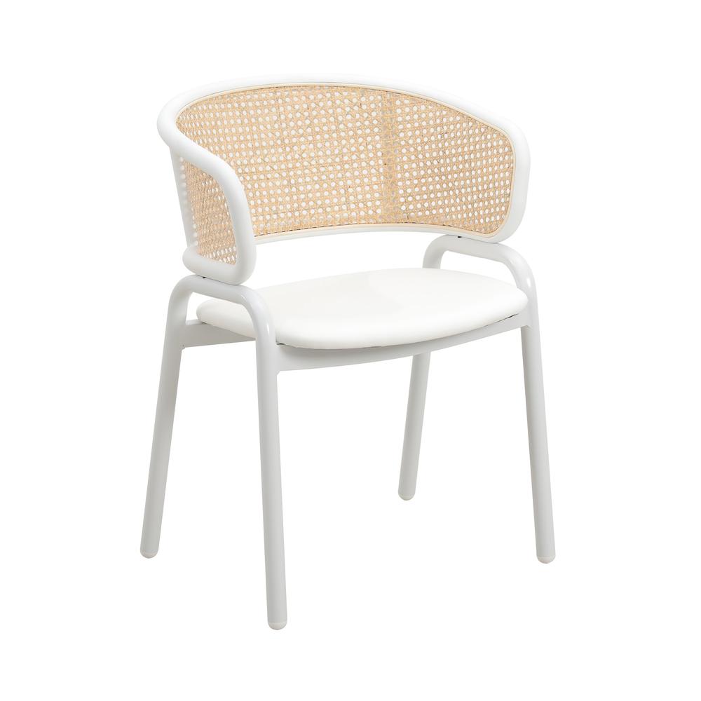 Ervilla Modern Dining Chair with White Powder Coated Steel Legs and Wicker Back