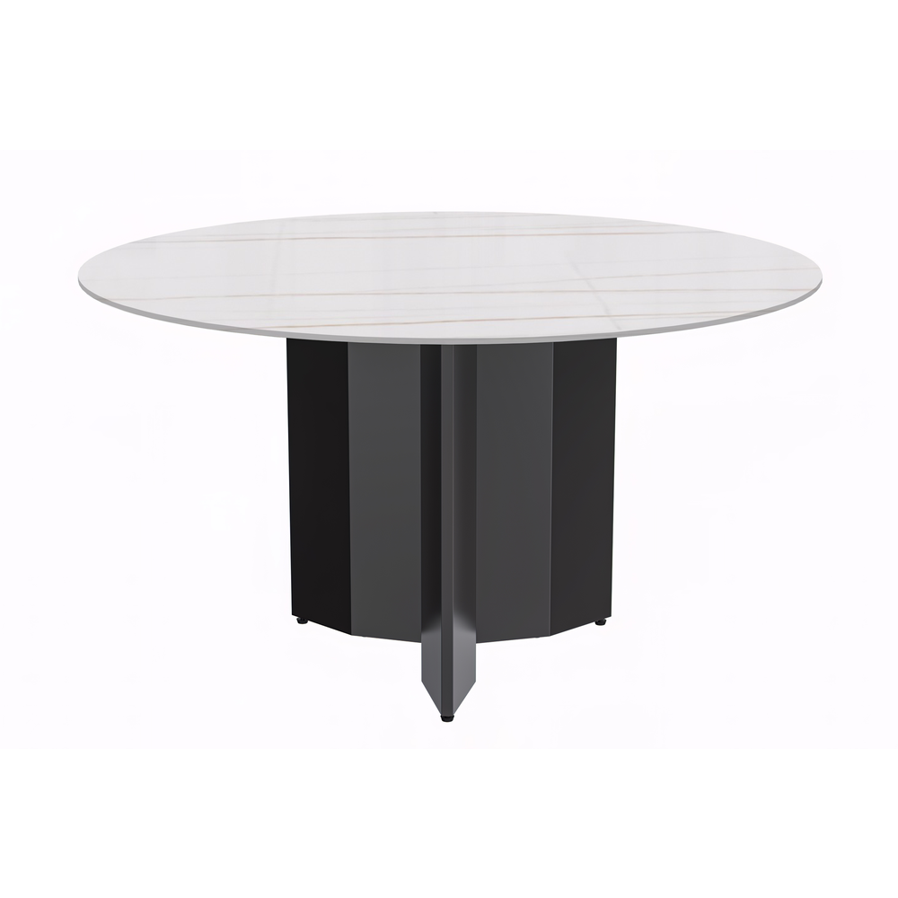 Round Dining Table Black Base with 60 Round White/Gold Sintered Stone Top