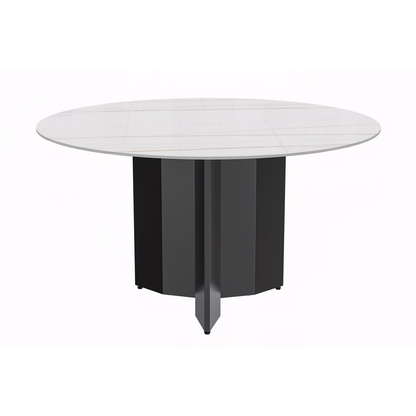 Round Dining Table Black Base with 60 Round White/Gold Sintered Stone Top