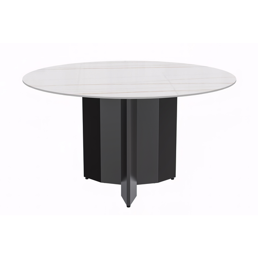Round Dining Table Black Base with 60 Round White/Gold Sintered Stone Top