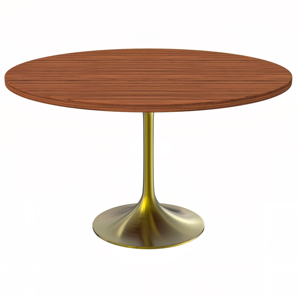Verve 48" Round Dining Table, Brushed Gold Base with Cognac Brown MDF Top