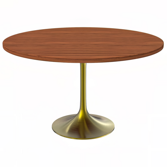 Verve 48" Round Dining Table, Brushed Gold Base with Cognac Brown MDF Top