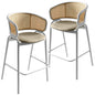 Wicker Bar Stool with Fabric Seat and White Steel Frame Taupe Set of 2