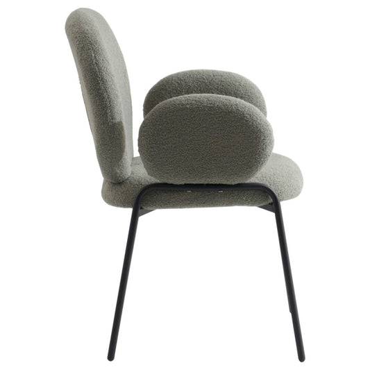 Celestial Series Boucle Dining Arm Chair, Black Frame with Green Fabric Set of 2