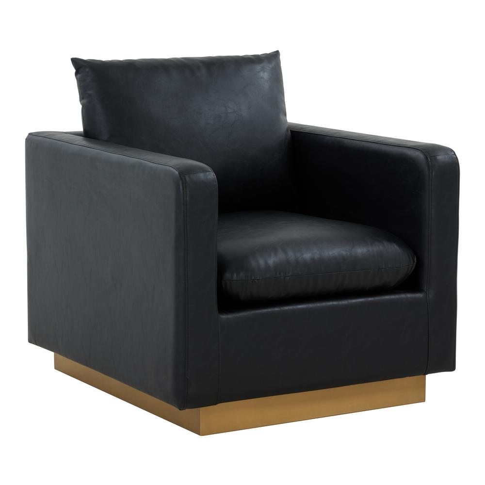 LeisureMod Nervo Leather Accent Armchair With Gold Frame, Black