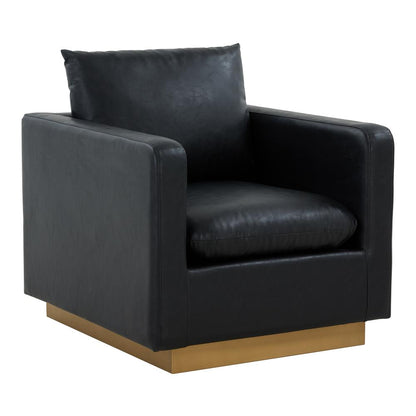LeisureMod Nervo Leather Accent Armchair With Gold Frame, Black