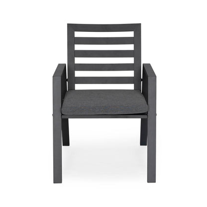 Chelsea Aluminum Outdoor Dining Table With 8 Chairs and Charcoal Black Cushions
