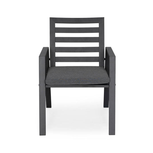 Chelsea Aluminum Outdoor Dining Table With 8 Chairs and Charcoal Black Cushions