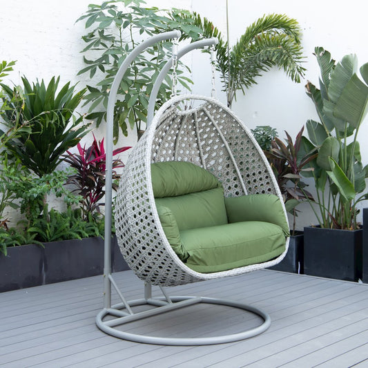Mendoza Light Grey Wicker Hanging 2 person Egg Swing Chair