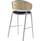 Ervilla Wicker Bar Stool with Fabric Seat and White Steel Frame - Black leather