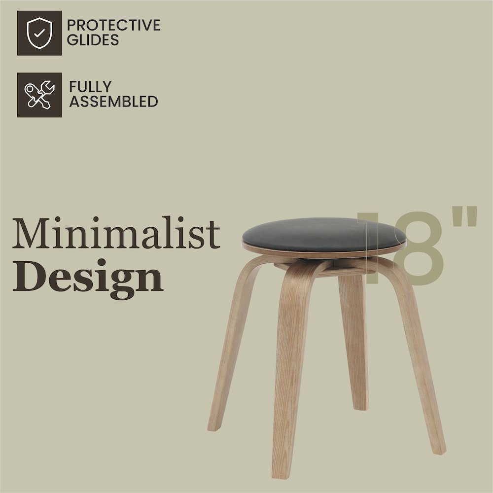 Modern Wooden Dining Stool, Washed Walnut Color in Black
