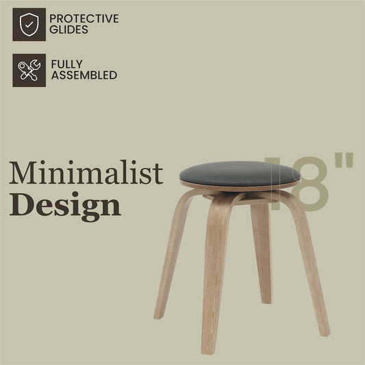 Modern Wooden Dining Stool, Washed Walnut Color in Black