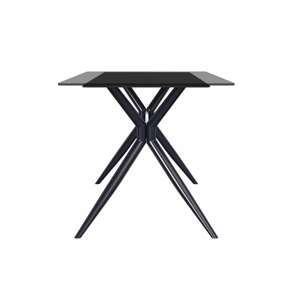 Elega Series Black Stainless Steel Dining Table 55 With Clear Glass Top