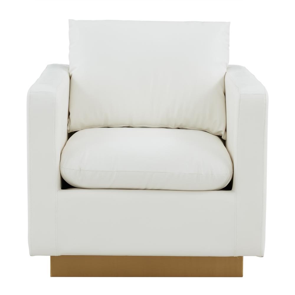 LeisureMod Nervo Leather Accent Armchair With Gold Frame, White