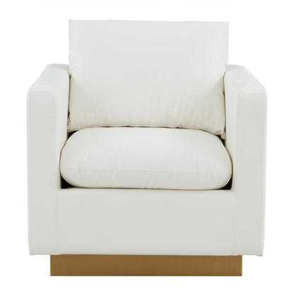 LeisureMod Nervo Leather Accent Armchair With Gold Frame, White