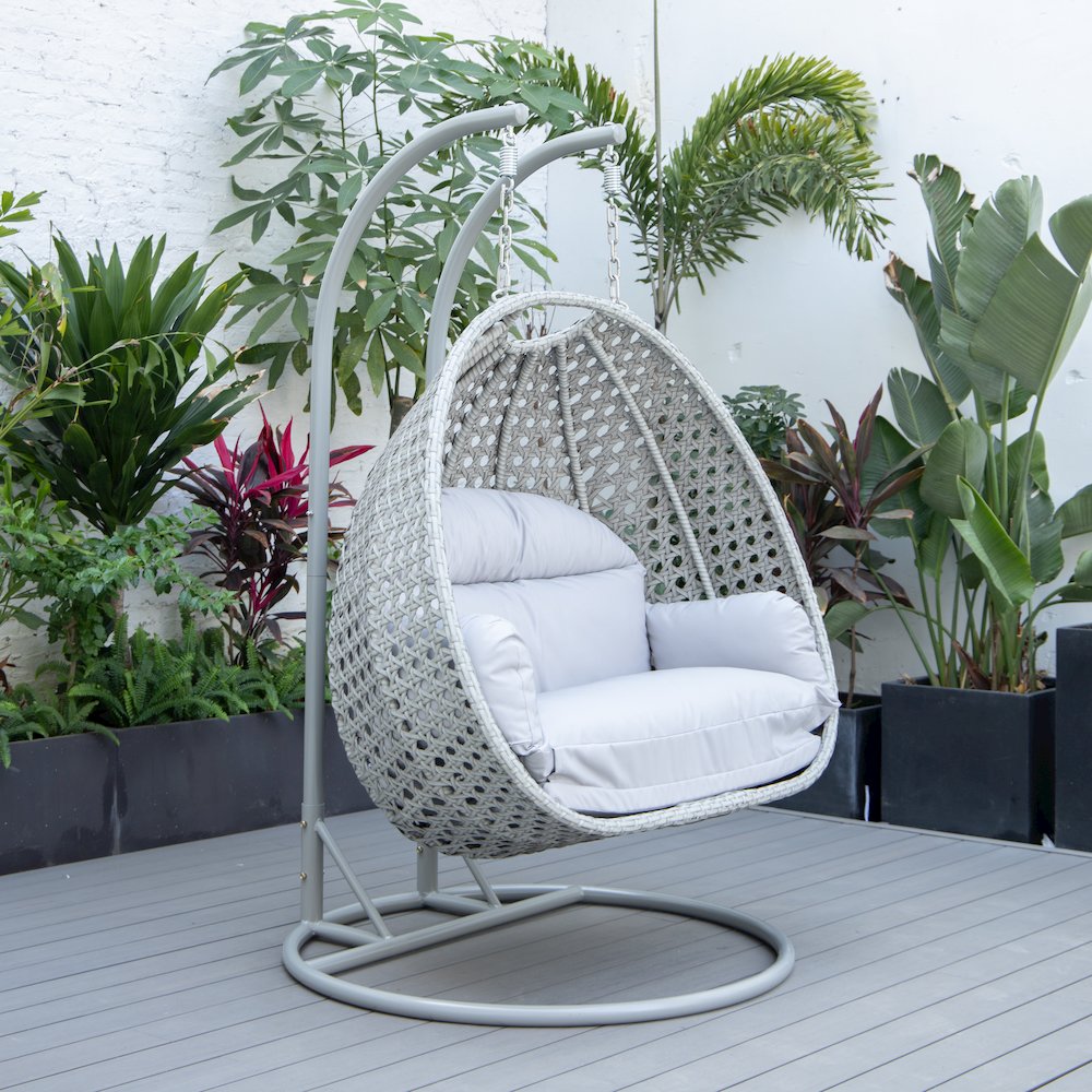 Mendoza Light Grey Wicker Hanging 2 person Egg Swing Chair