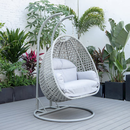 Mendoza Light Grey Wicker Hanging 2 person Egg Swing Chair