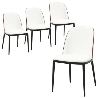 Dining Side Chair with Leather Seat and Steel Frame Set of 4