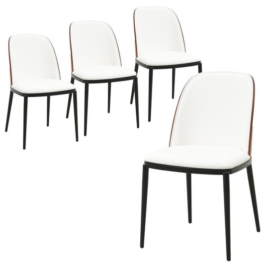 Dining Side Chair with Leather Seat and Steel Frame Set of 4