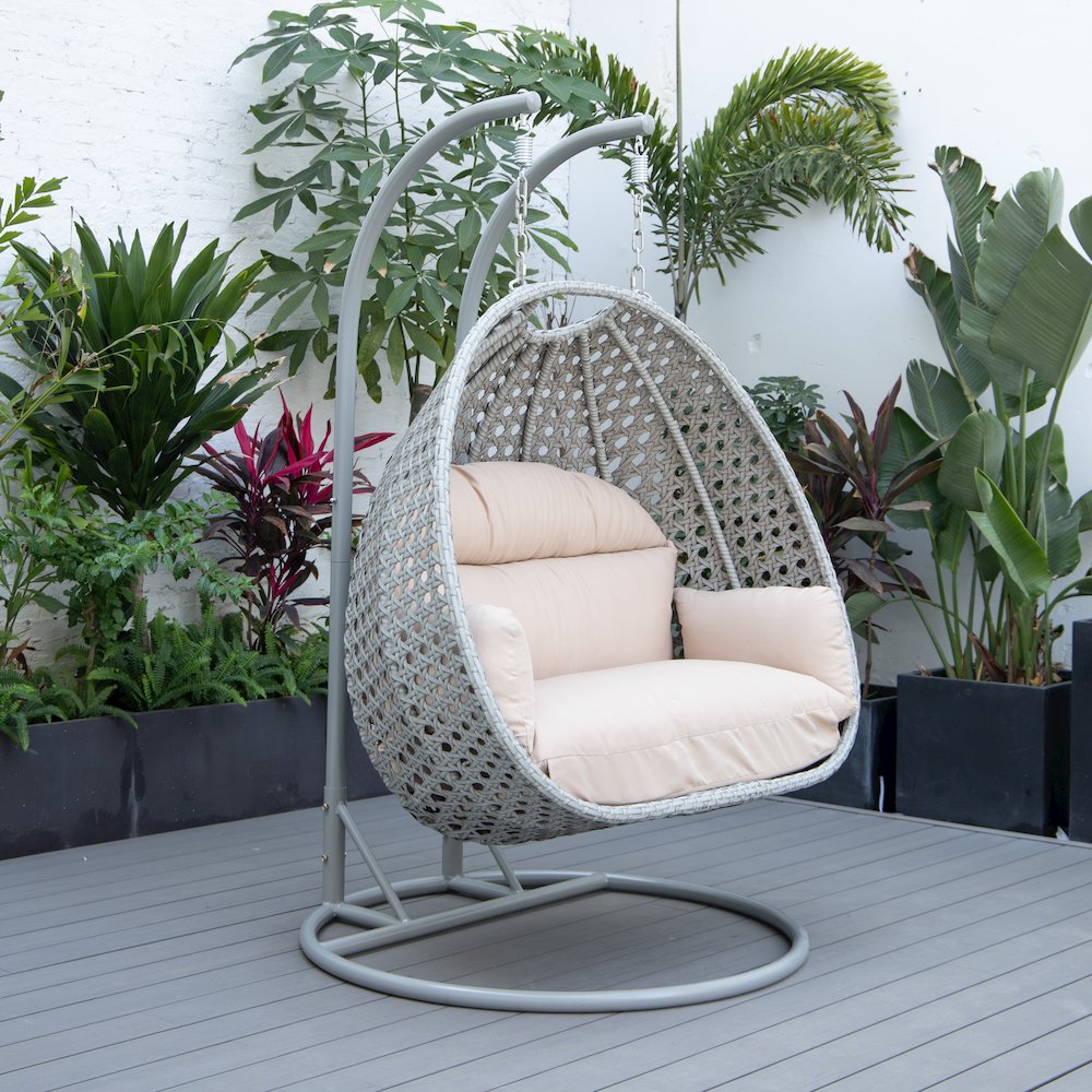 Mendoza Light Grey Wicker Hanging 2 person Egg Swing Chair