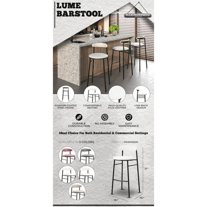 Lume Collection Modern Bar Stool in White