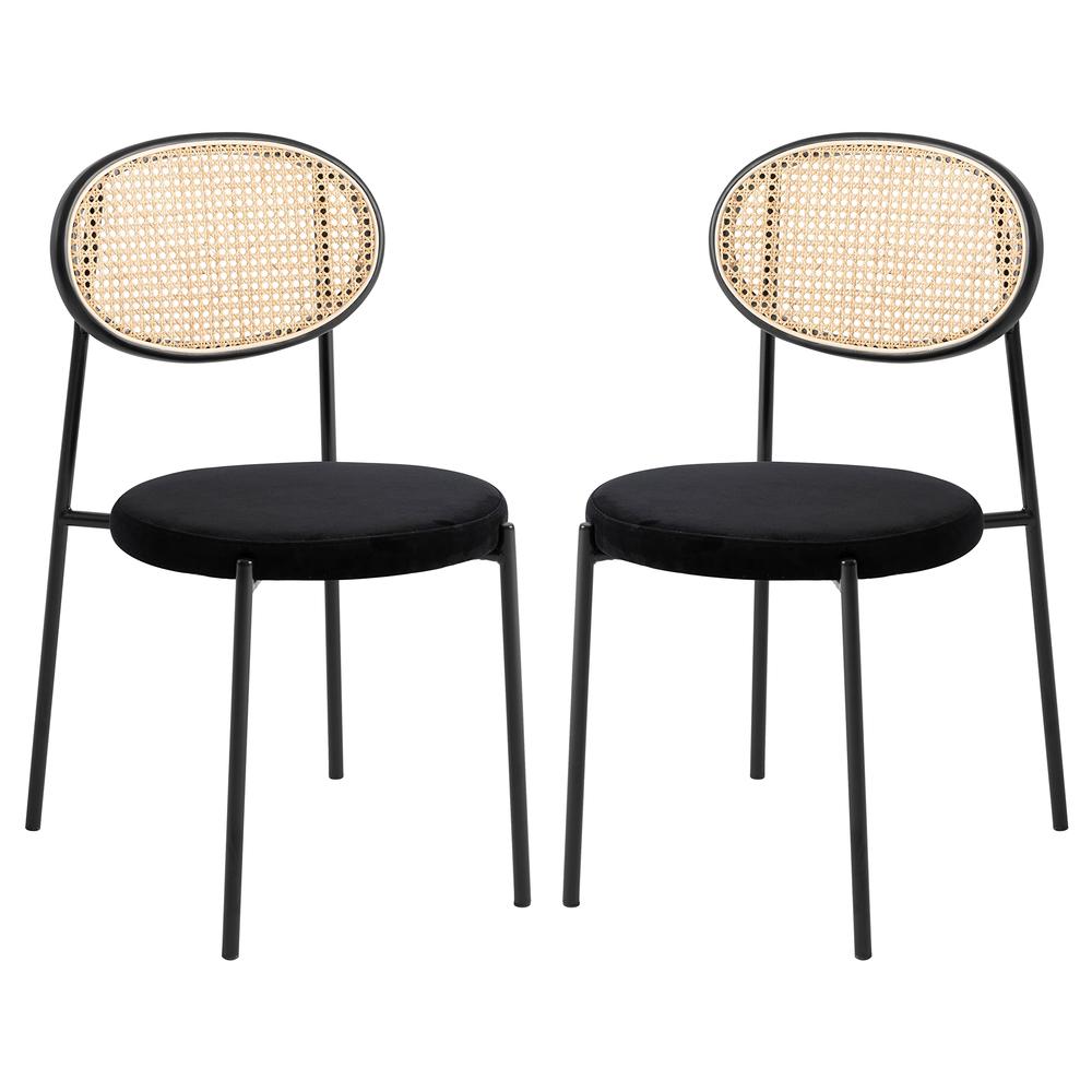 Euston Modern Wicker Dining Chair with Velvet Round Seat Set of 2