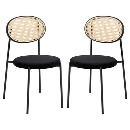 Euston Modern Wicker Dining Chair with Velvet Round Seat Set of 2