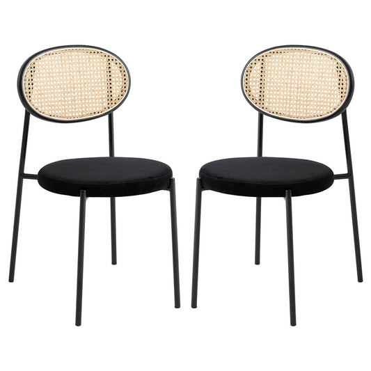 Euston Modern Wicker Dining Chair with Velvet Round Seat Set of 2