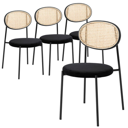 Euston Modern Wicker Dining Chair with Velvet Round Seat Set of 4