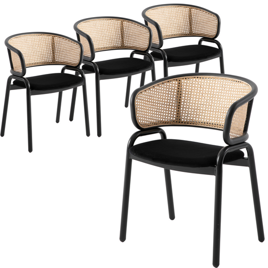 Dining Chair With Stainless Steel Legs Velvet Seat and Wicker Back