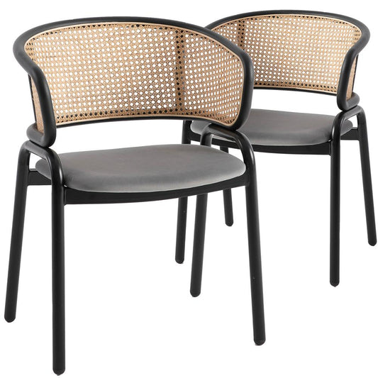 Dining Chair With Stainless Steel Legs Velvet Seat and Wicker Back