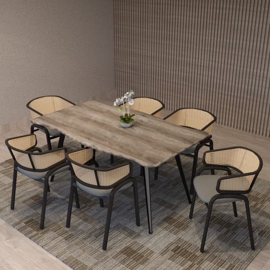 Dining Chair With Stainless Steel Legs Velvet Seat and Wicker Back