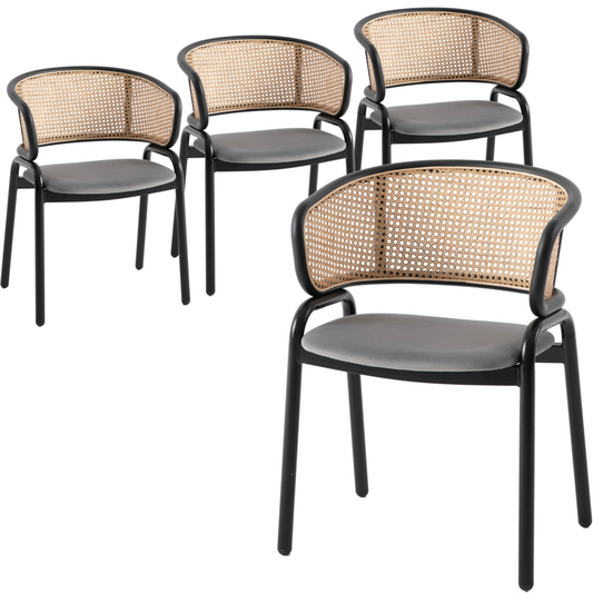 Dining Chair With Stainless Steel Legs Velvet Seat and Wicker Back