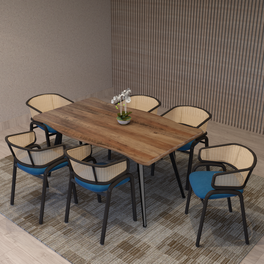 Dining Chair With Stainless Steel Legs Velvet Seat and Wicker Back