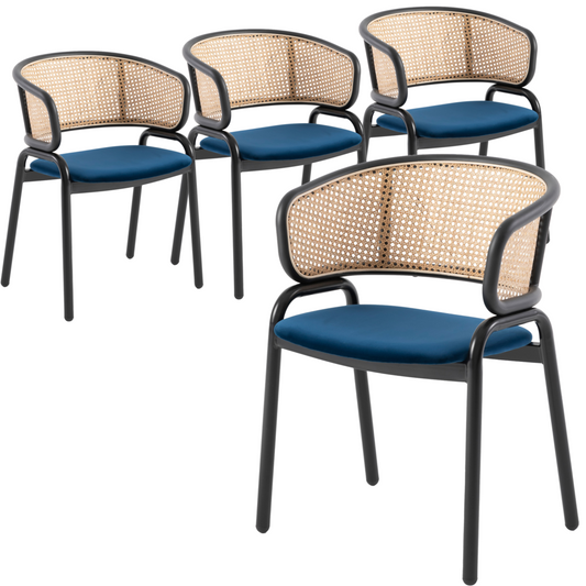 Dining Chair With Stainless Steel Legs Velvet Seat and Wicker Back