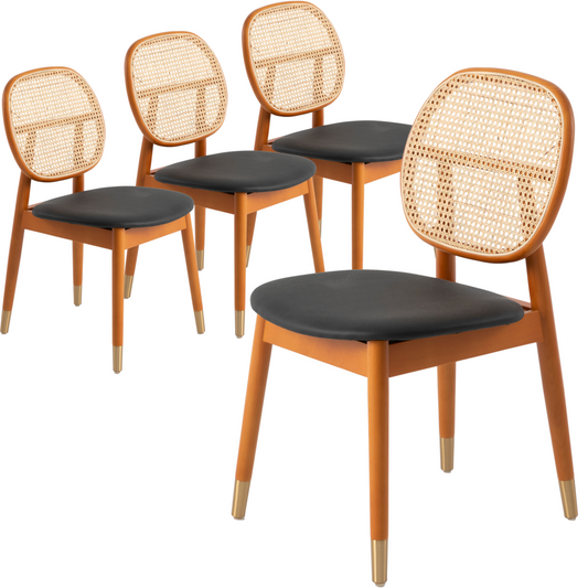 Holbeck Wicker Dining Chair with Upholstered Leather Seat