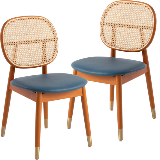 Holbeck Wicker Dining Chair with Upholstered Leather Seat