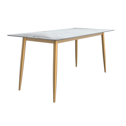 Modern Dining Table Brushed Gold Base, With 71 Medium Grey Sintered Stone Top