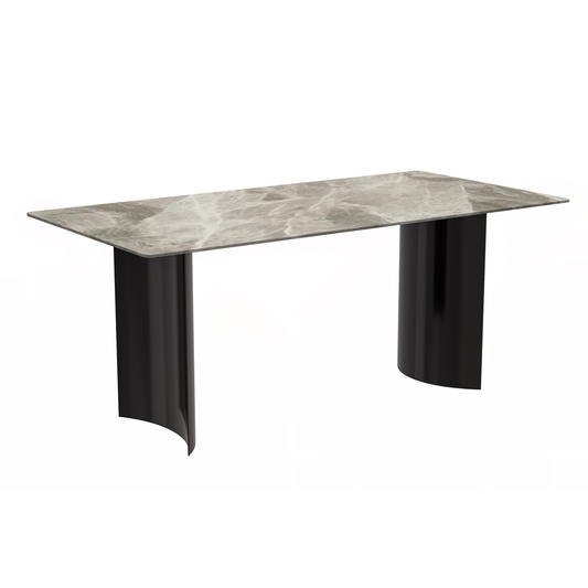 Dining Table Black Stainless Steel Base, With 55 Deep Grey Sintered Stone Top