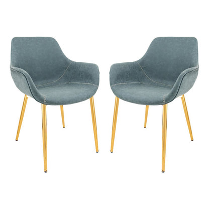 Markley Modern Leather Dining Arm Chair With Gold Metal Legs Set of 2