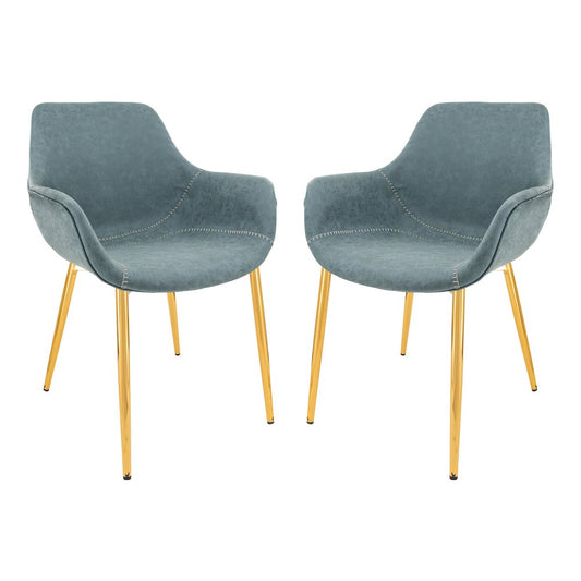 Markley Modern Leather Dining Arm Chair With Gold Metal Legs Set of 2