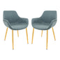 Markley Modern Leather Dining Arm Chair With Gold Metal Legs Set of 2