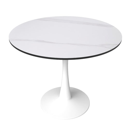 Bristol 31" round dining table White base with White Sintered stone Top
