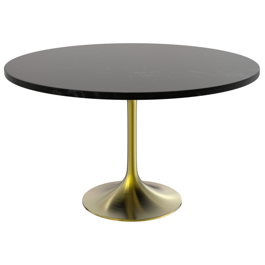Verve 48" Round Dining Table, Brushed Gold Base with Black MDF Top