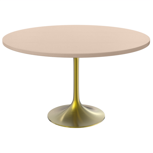 Verve 48" Round Dining Table, Brushed Gold Base with Light Natural Wood MDF Top