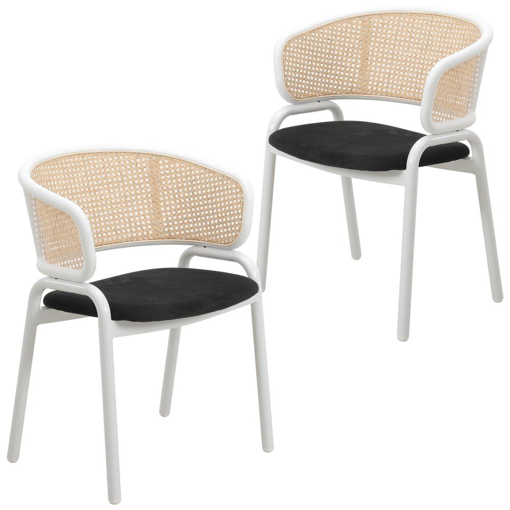 Dining Chair with White Powder Coated Steel Legs and Wicker Back, Set of 2