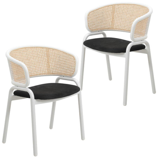 Dining Chair with White Powder Coated Steel Legs and Wicker Back, Set of 2