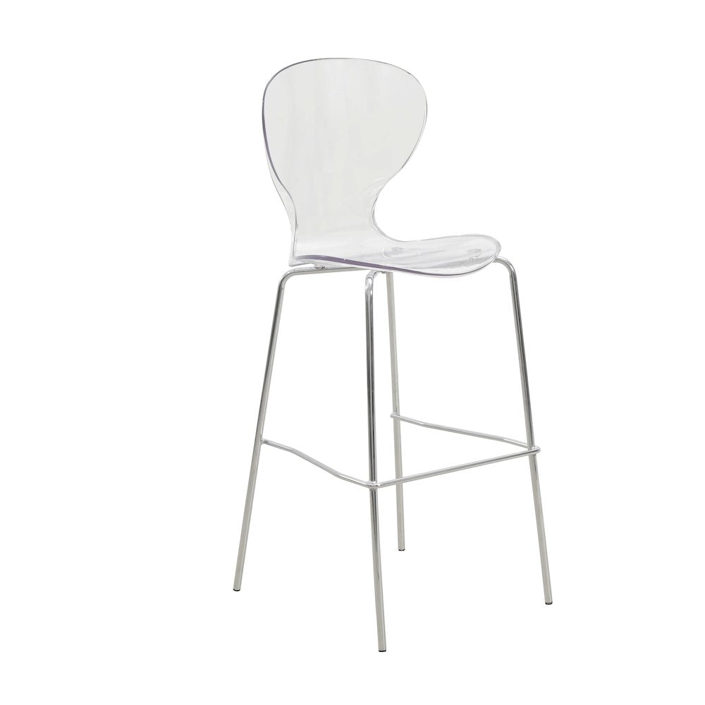 Oyster Acrylic Barstool with Steel Frame in Chrome Finish in Clear